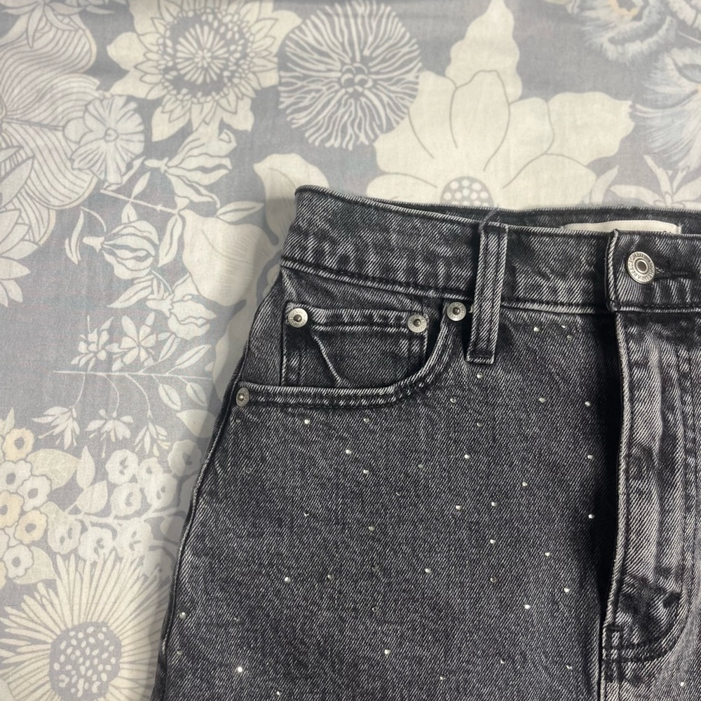 Abercrombie & Fitch High Rise Denim Mini Skirt Black Rhinestone Size 24 Y2K - Picture 3 of 16